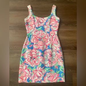 Lilly Pulitzer Nienie Dress Pink Flutter Blue Lucky Charm Size 2